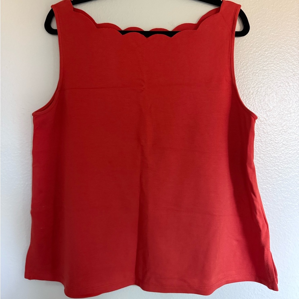 Anthropologie Scalloped Red Sleeveless Top